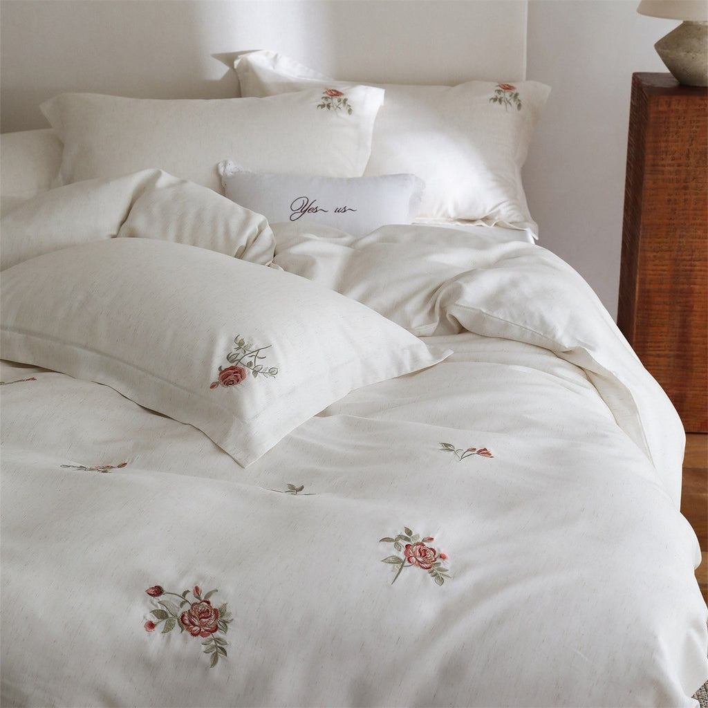 Minimal Rose Embroidery Bedding Set