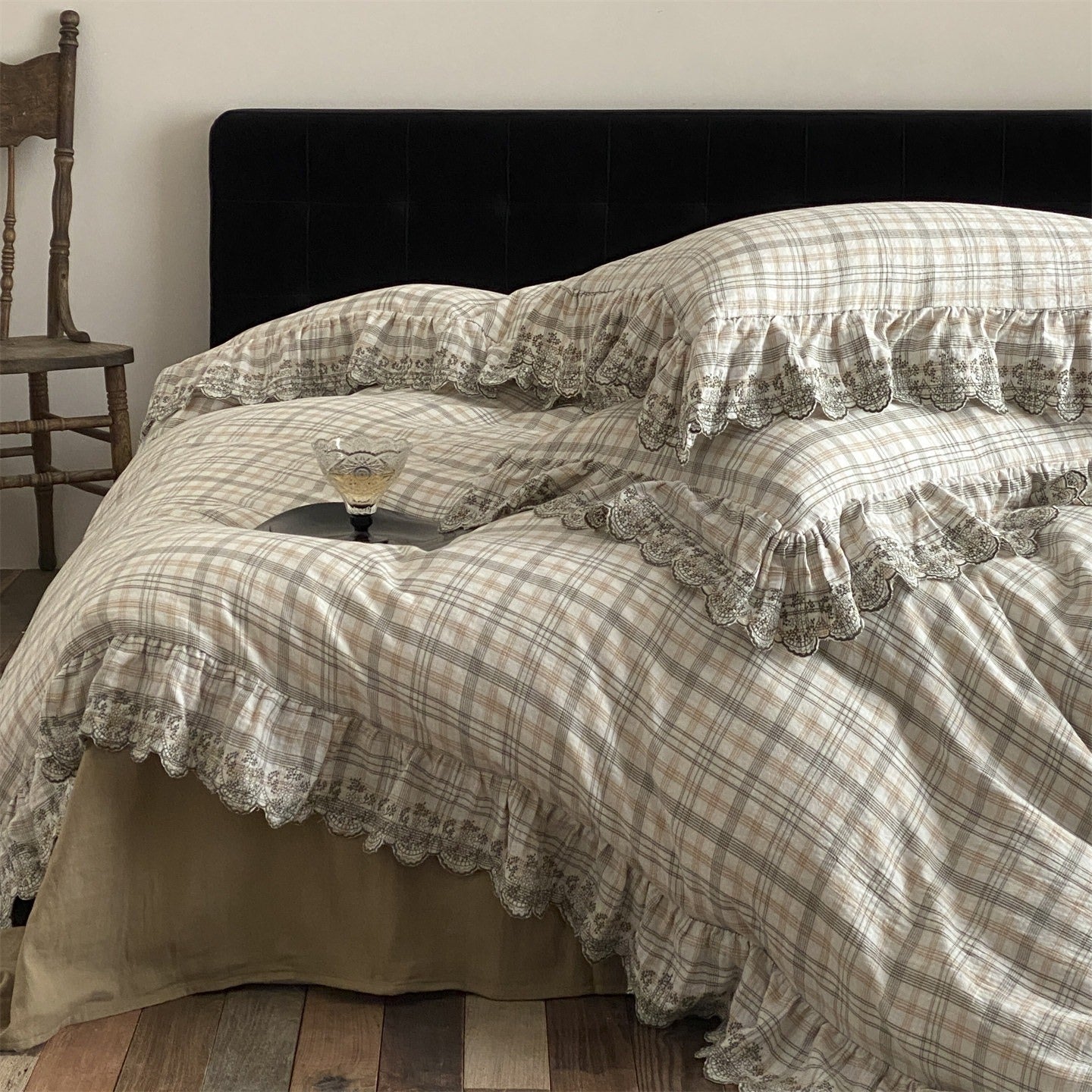Japanese Tartan Ruffle Bedding Set