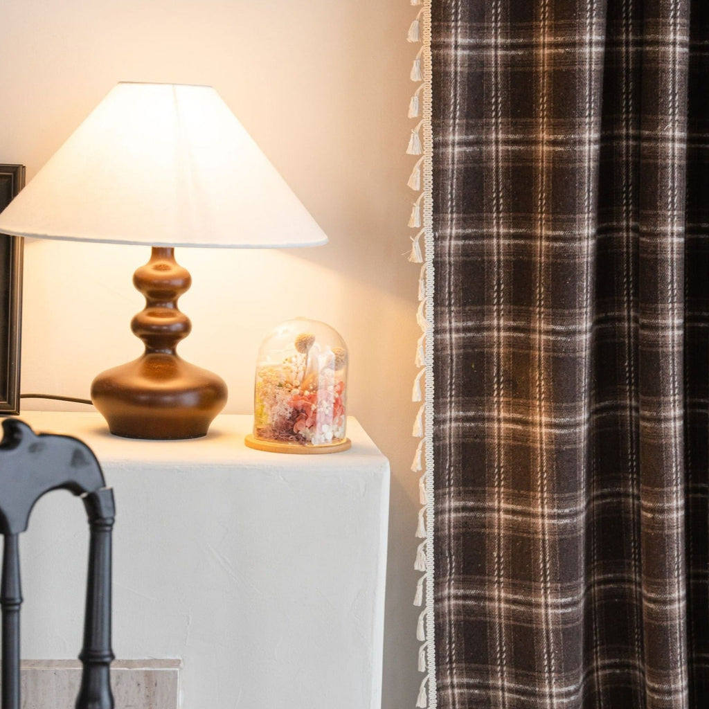 Chocolate Plaid Tassel Curtain