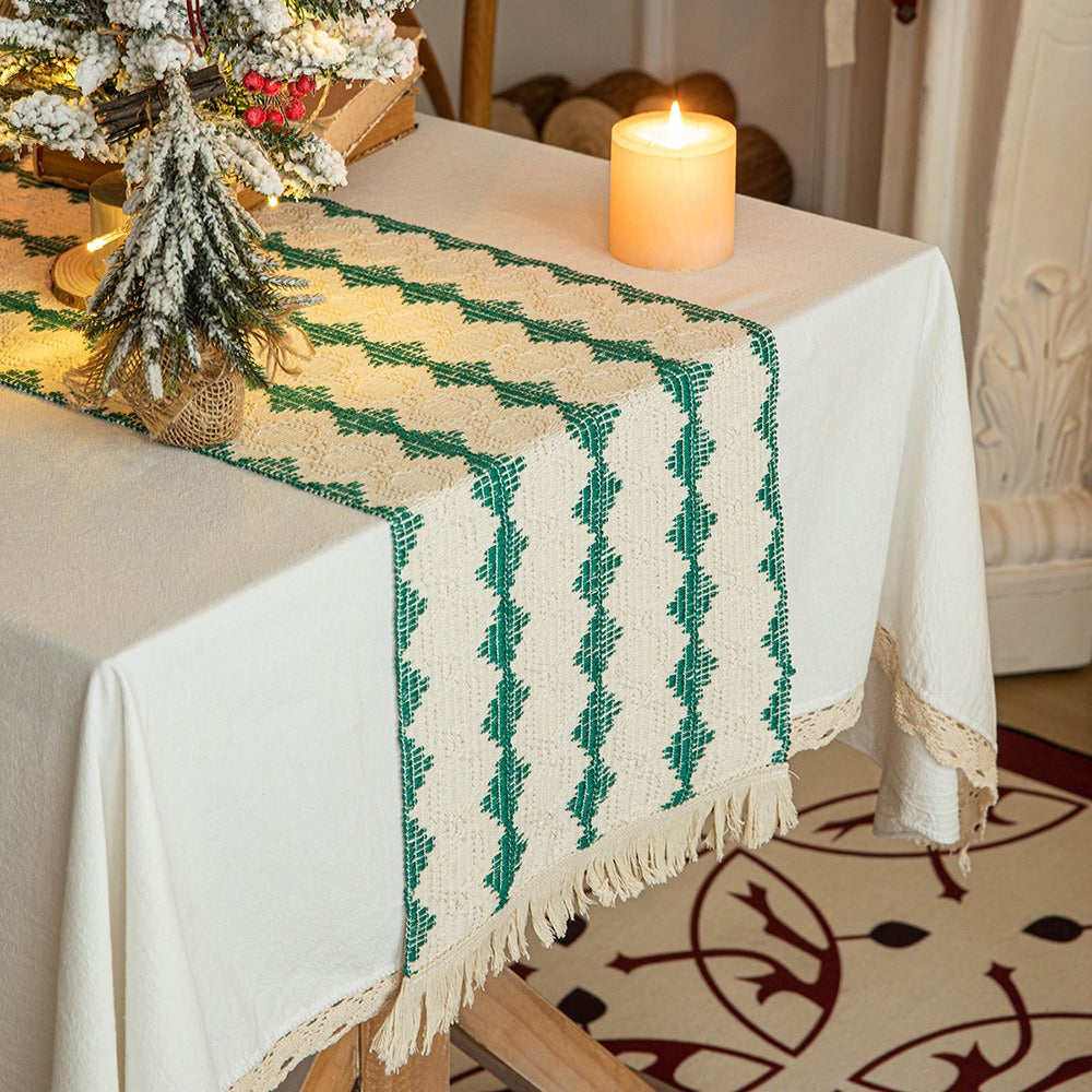 Woven Holiday Fringe Table Runner