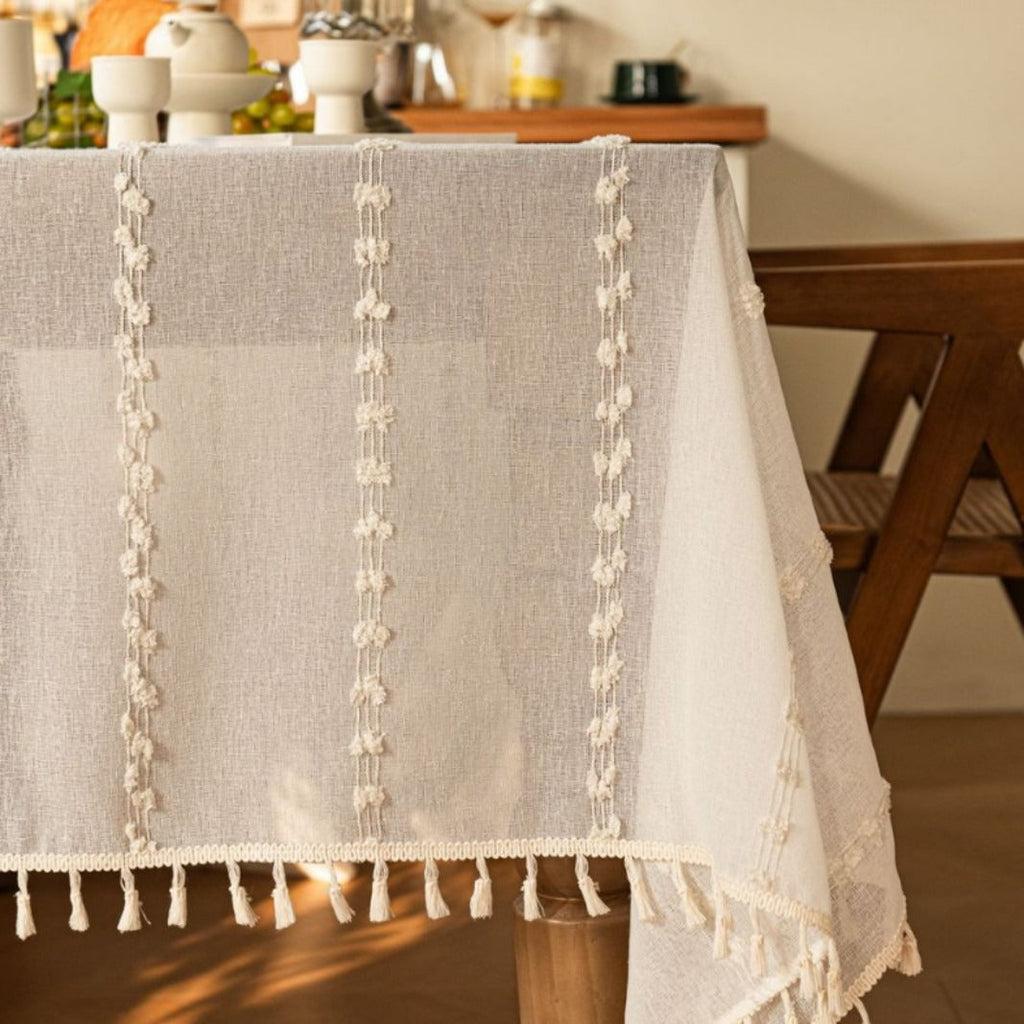 Farmhouse Pom Pom Tassel Tablecloth