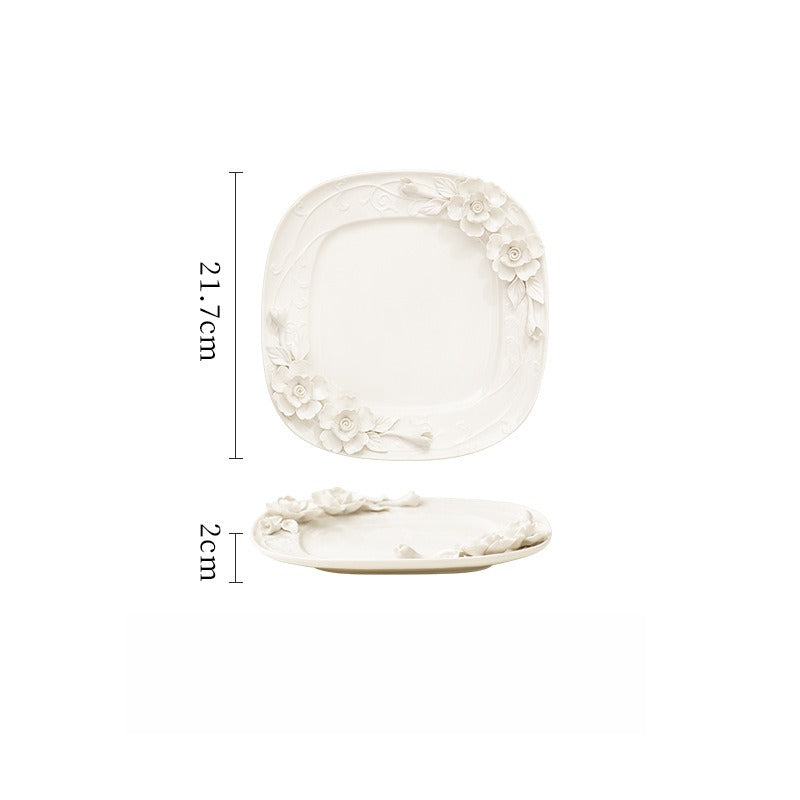 Beauty Rose Embossed Square Plate