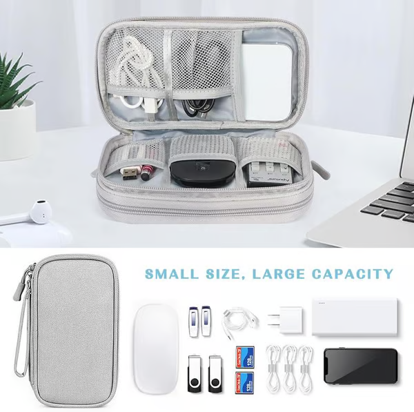 Travel Cable Organizer Pouch, Double Layers All-in-One Storage Bag for Cord