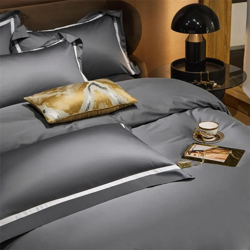 Brisa Grey Contrasting Hotel Stripe Bedding Set