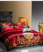 Niki Red Luxury Embroidered Egyptian Cotton Satin Bedding Set