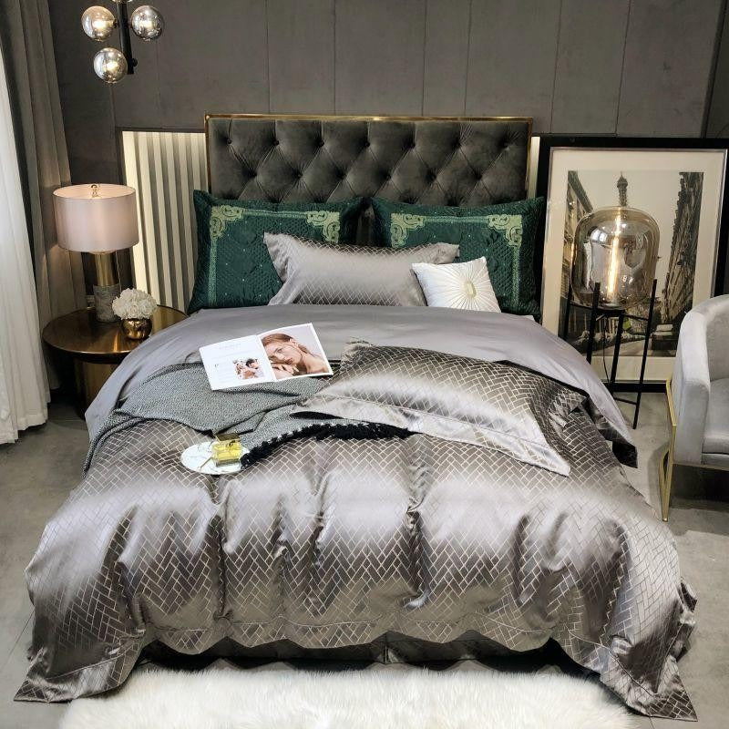 Talia Grey Egyptian Cotton Satin Bedding Set