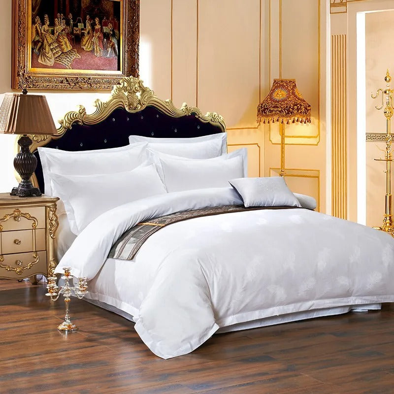 Pero White Feather Jacquard Egyptian Cotton Bedding Set