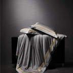 Luxor Grey Stripe Border Egyptian Cotton Bedding Set
