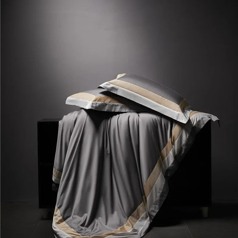 Luxor Grey Stripe Border Egyptian Cotton Bedding Set