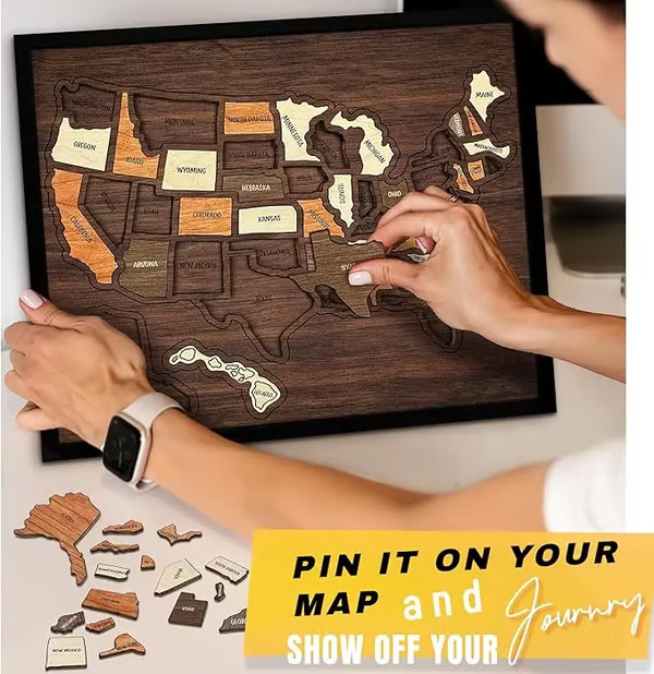 Wooden USA Travel Map Puzzle🧩A Stylish Way to Track Your Journey & Memories