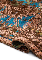Folk Dark Brown - Cyan Rug