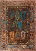 Folk Dark Brown - Cyan Rug