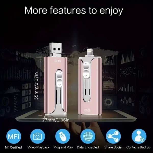 32~256GB Micro USB + 8 Pin + USB 3.0 4 in 1 Mobile Phone Computer U-Disk