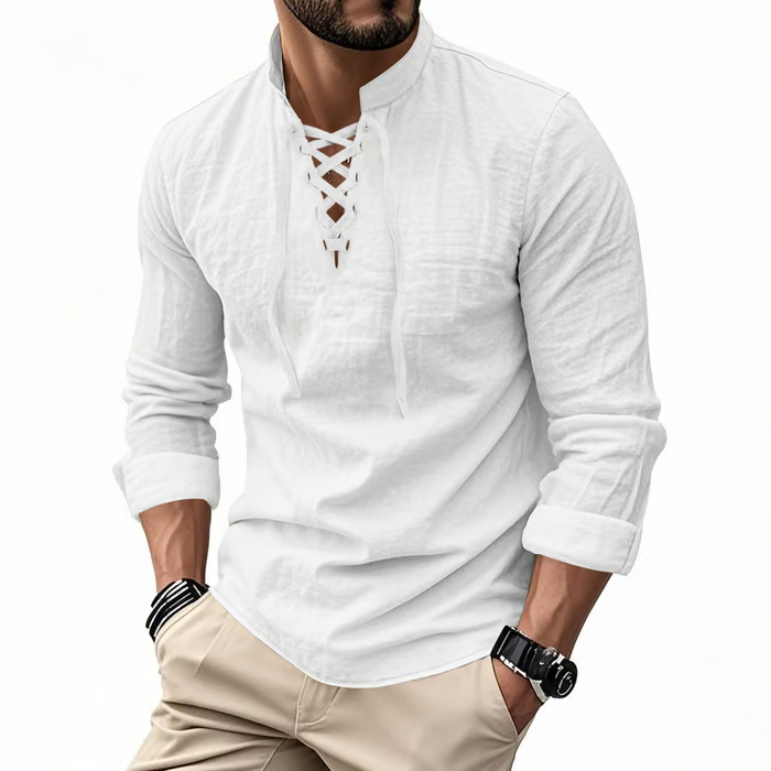 🔥Men's Vintage V-neck T-shirt Linen Pirate Medieval Viking Gothic Tops Shirts Long Sleeved