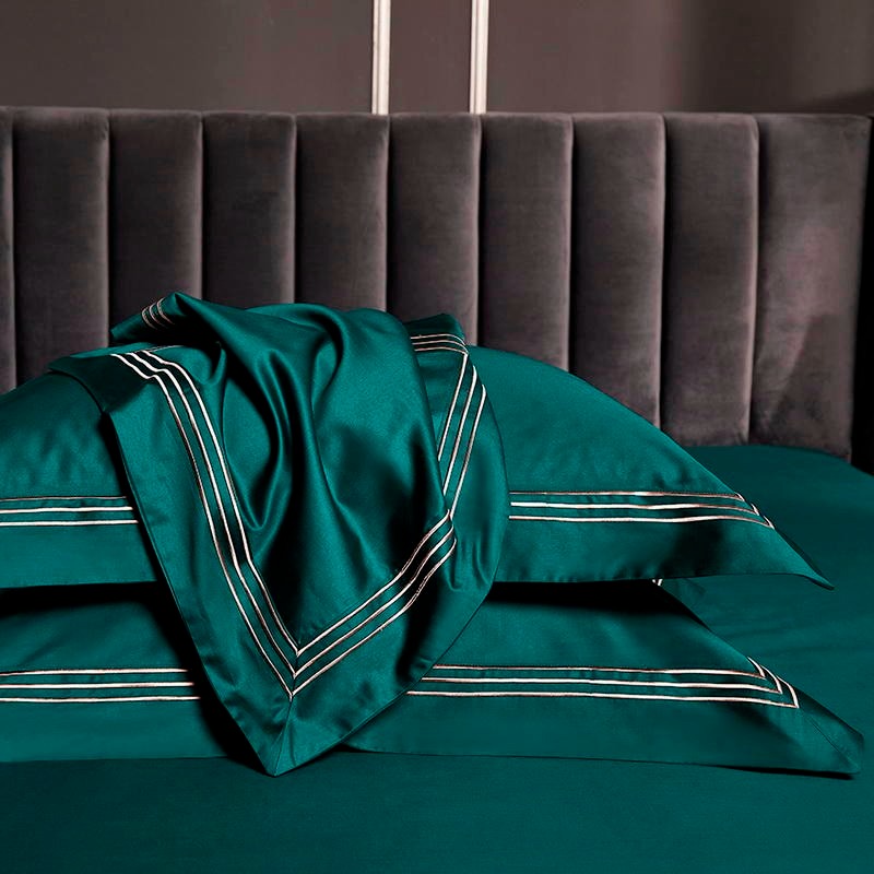 Leila Green Embroidered Edge Egyptian Cotton Bedding Set