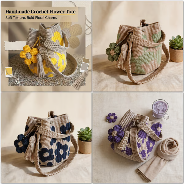 🏆🧵🌸Handmade Crochet Flower Tote 🌼✨