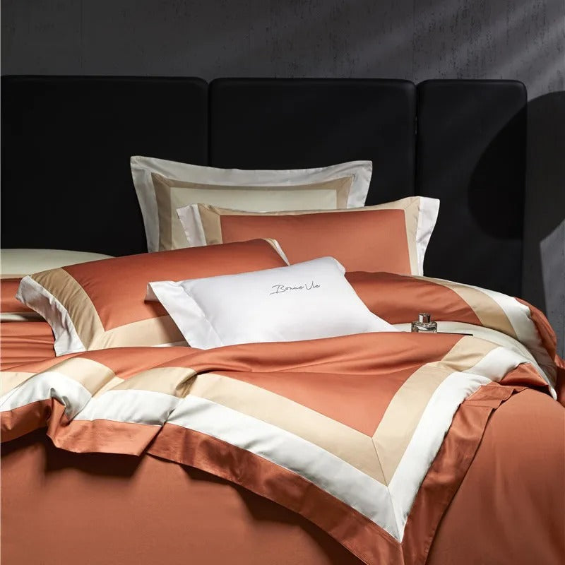 Luxor Orange Stripe Border Egyptian Cotton Bedding Set