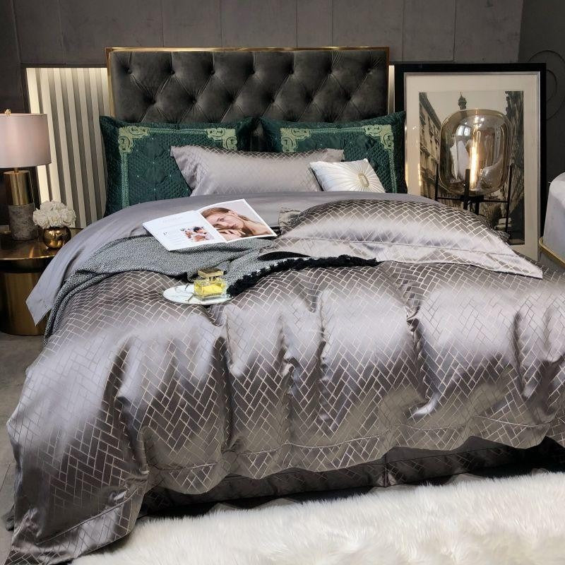 Talia Grey Egyptian Cotton Satin Bedding Set