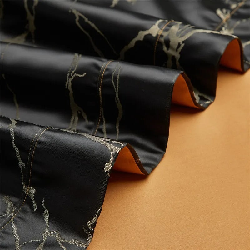 Nero Black Marble Luxury Egyptian Cotton Satin Bedding Set