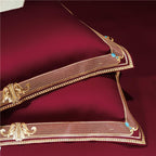 Anahi Red Embroidered Motif Border Egyptian Cotton Bedding Set