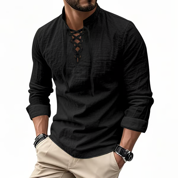 🔥Men's Vintage V-neck T-shirt Linen Pirate Medieval Viking Gothic Tops Shirts Long Sleeved