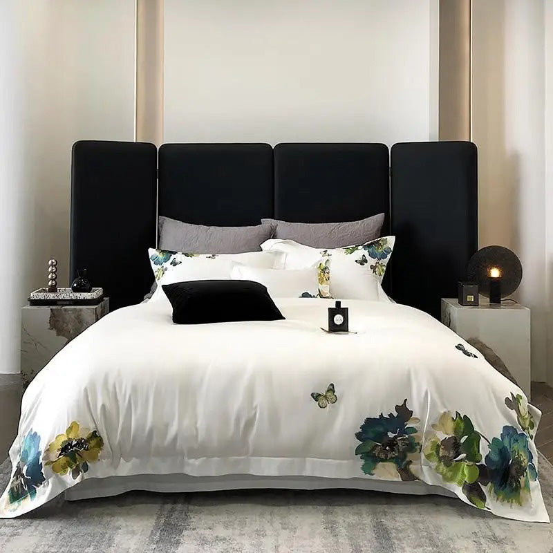 Adonis Floral Embroidered Egyptian Cotton Bedding Set