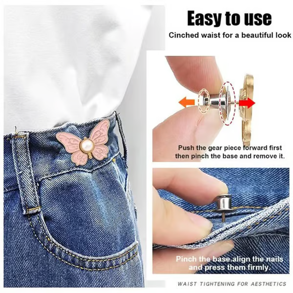 🌸🦋 Removable Butterfly Waist Adjustment Buckle – No‑Tool, Adjustable Fit for Jeans, Skirts & Dresses, Creates Hourglass Shape ✨👗💃