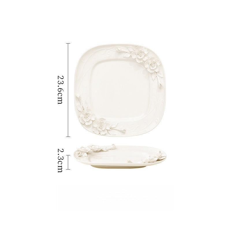 Beauty Rose Embossed Square Plate