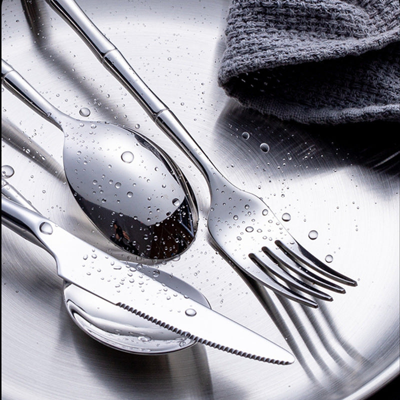 Aldomara Bamboo Silver Stainless Steel Cutlery Set
