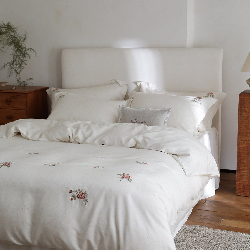 Minimal Rose Embroidery Bedding Set