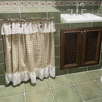 Yellow Check with Lace Cabinet Curtain