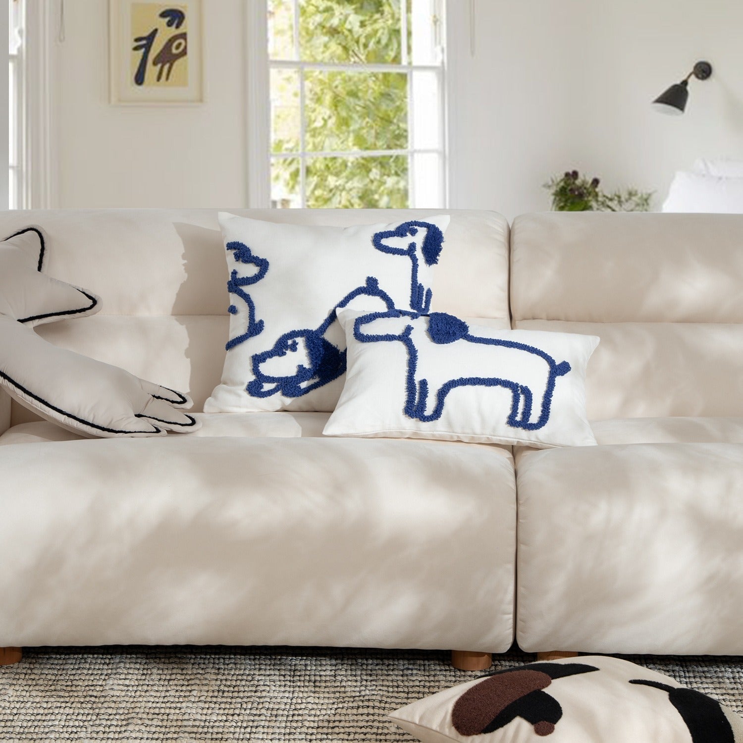 Blue Puppy Line Cushion