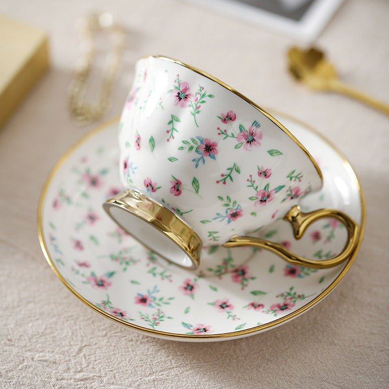 Gilded Pink Vine Teacup Set