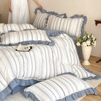 Coastal Blue Frill Stripe Bedding Set