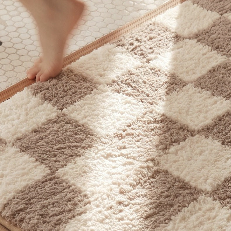 Checkered Shaggy Bath Mat