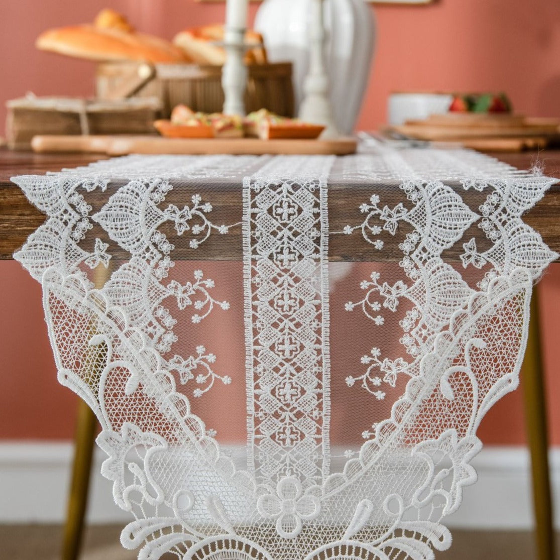 Old Floral Lace Table Runner