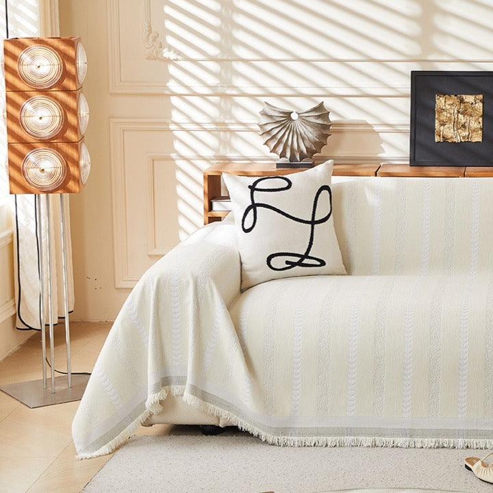 Cozy Vanilla Ribbon Sofa Cover