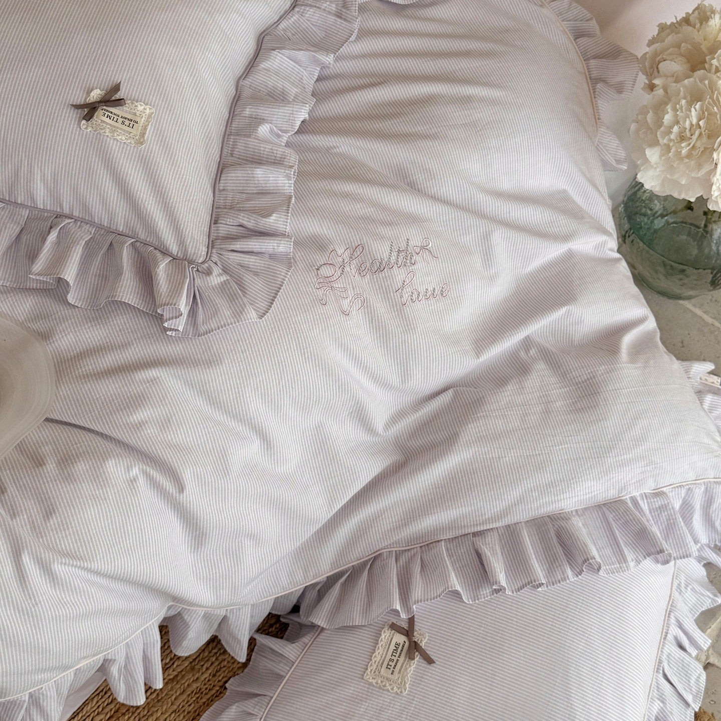 Lavender Ruffle Stripe Bedding Set - FINAL SALE