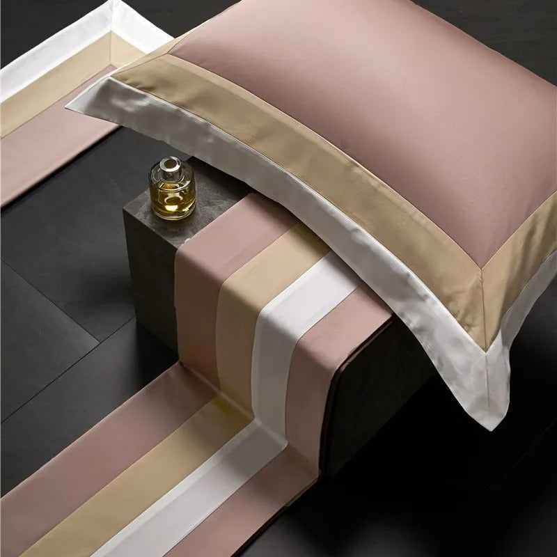 Luxor Pink Stripe Border Egyptian Cotton Bedding Set