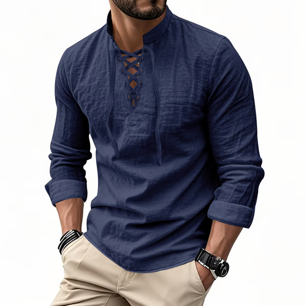 🔥Men's Vintage V-neck T-shirt Linen Pirate Medieval Viking Gothic Tops Shirts Long Sleeved