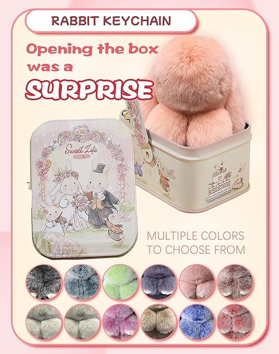 🐰 🎁 Easter Keychain With Tin Box - Bunny Lucky Keychains, Handmade Soft Bunny Keychain