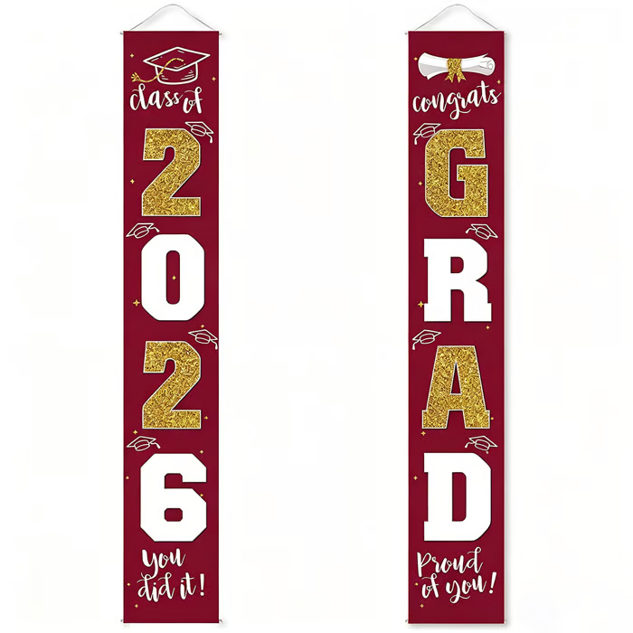 🎓Class of 2026 Graduation Banner | Congrats Grad Front Door Porch Decor for Graduation Party (✨Set of 2)