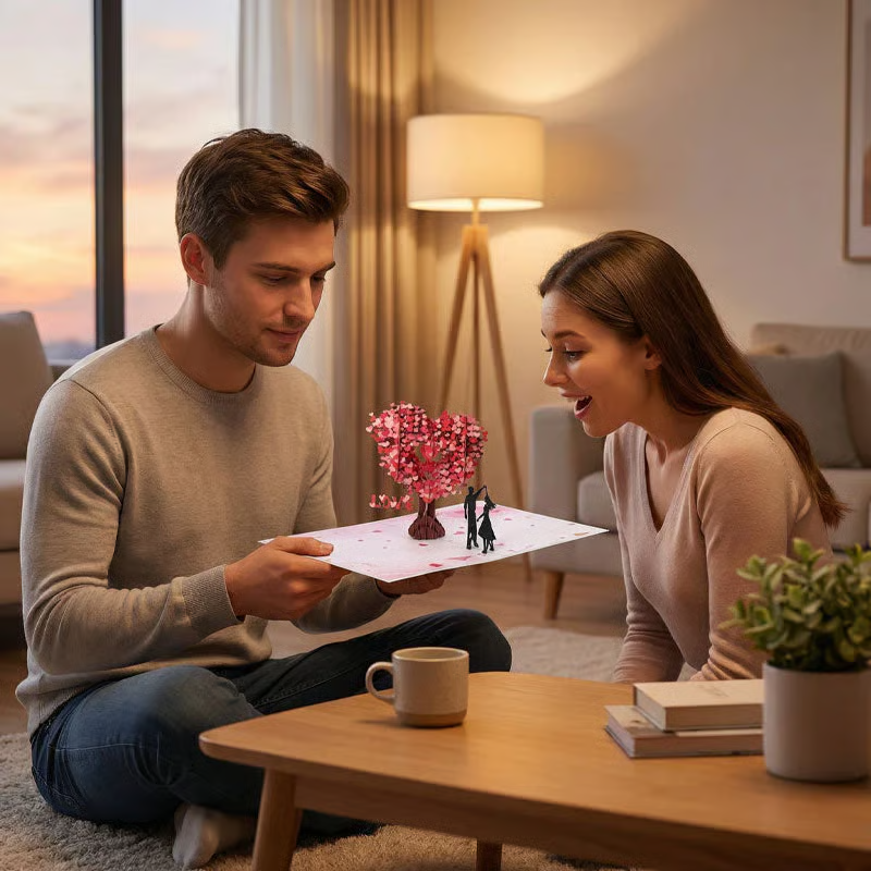 3D Pop-Up Anniversary Card - Romantic Love Tree & Hearts Design💌