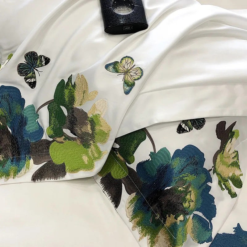 Adonis Floral Embroidered Egyptian Cotton Bedding Set