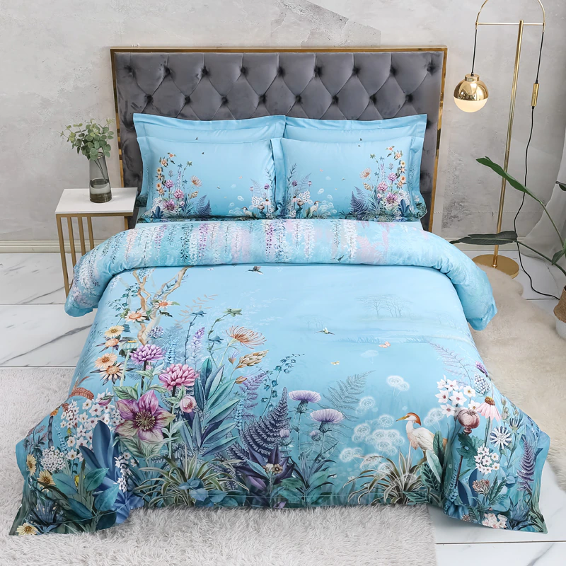 Gianna Sky Blue Botanical Ultra Soft Egyptian Cotton Bedding Set