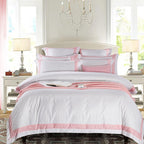 Degella Pink Stripe Egyptian Cotton Luxury White Bedding Set