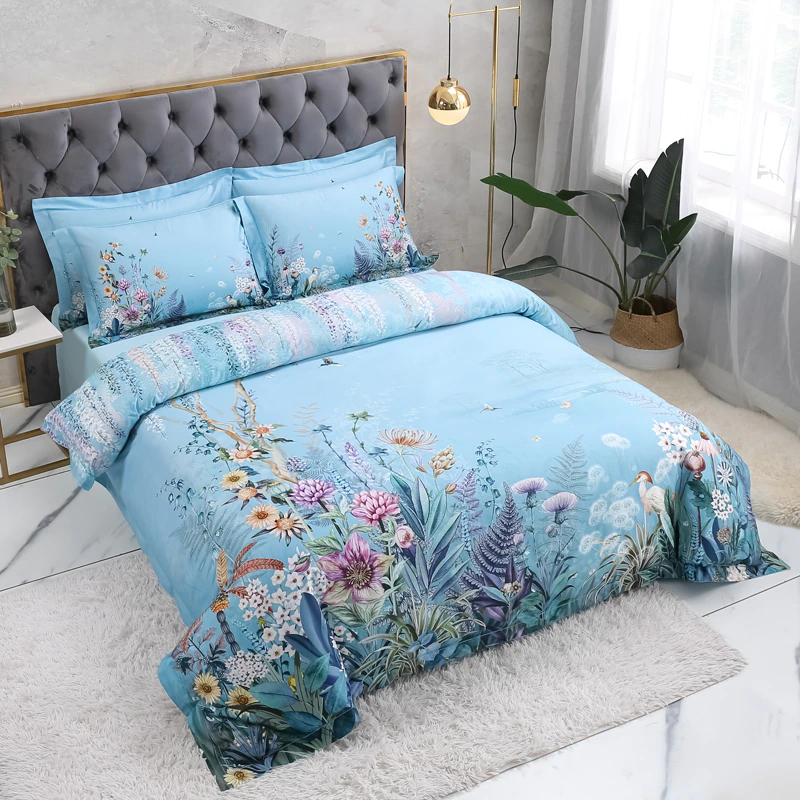 Gianna Sky Blue Botanical Ultra Soft Egyptian Cotton Bedding Set