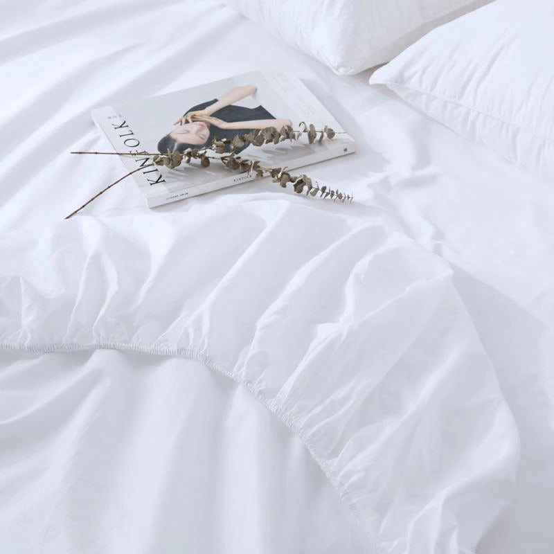 Degella Aqua Green Stripe Egyptian Cotton Luxury White Bedding Set