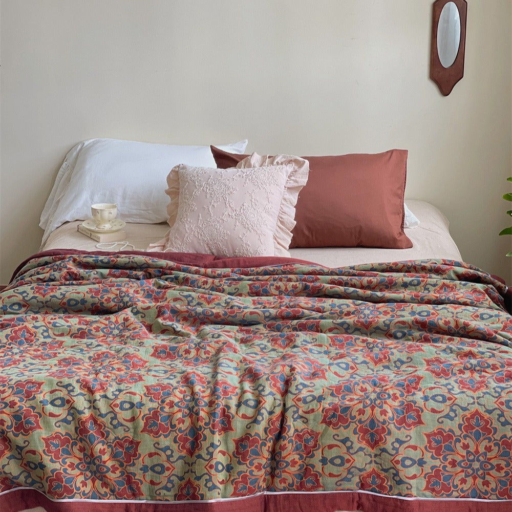 French Vintage Floral Summer Quilted Blanket