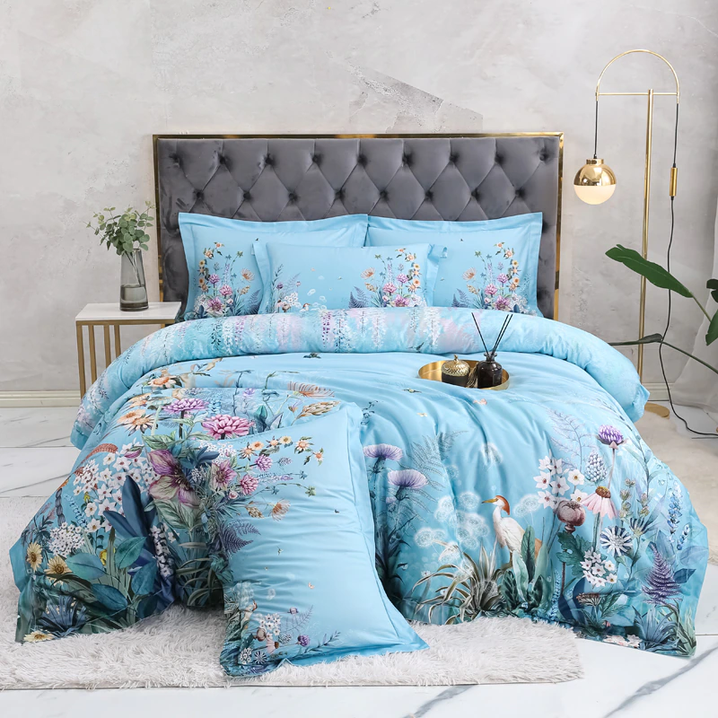 Gianna Sky Blue Botanical Ultra Soft Egyptian Cotton Bedding Set